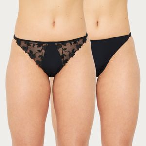Pack 2 Calzon Bikini Encaje Microfibra Chic France 30639NEG