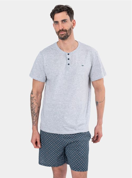 Pijama Corto Algodón Cuello Abotonado