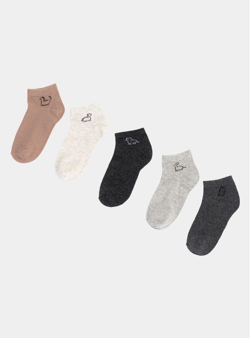 Pack 5 Calcetin Tobillero Bordado Algodón