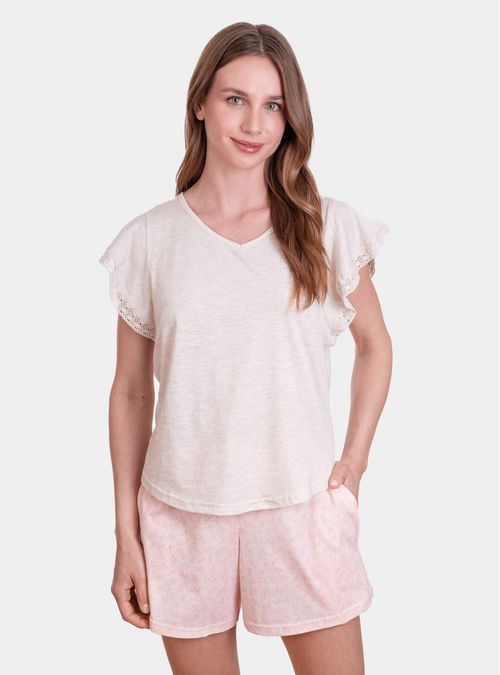 Pijama Corto Algodón con Blonda